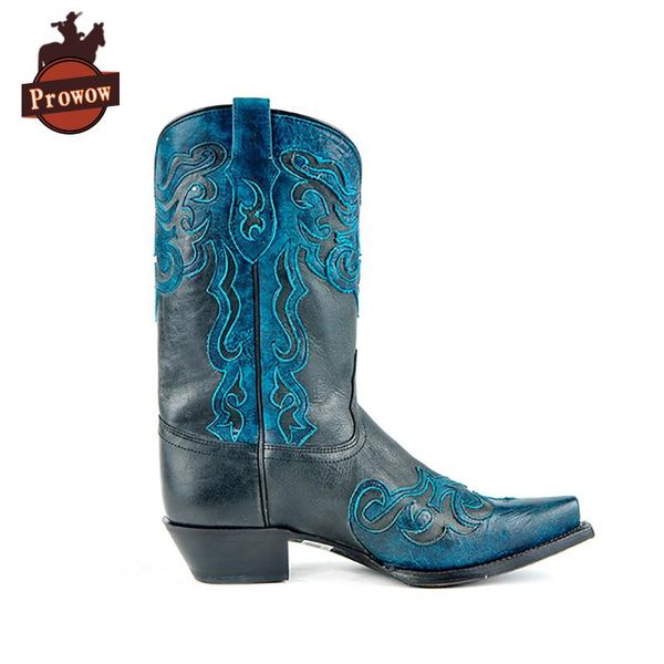 prowow women western cowboy boots genuine leather handmade patchwork blue suture pointed toe corral mid-calf ladies boots, Black
prowow women western cowboy boots genuine leather handmade patchwork blue suture pointed toe corral mid-calf ladies boots, Black