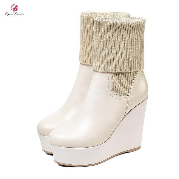 boots original intention real leather wedges ankle woman winter shoes round toe platform black white casual
boots original intention real leather wedges ankle woman winter shoes round toe platform black white casual