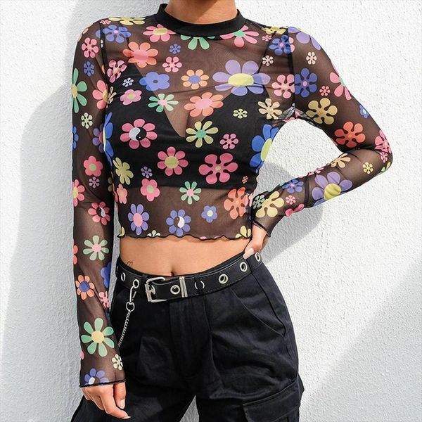 new arrival spring fashion women black o neck mesh sheer see through colorful flower print long sleeve crop short t shirt, White
new arrival spring fashion women black o neck mesh sheer see through colorful flower print long sleeve crop short t shirt, White