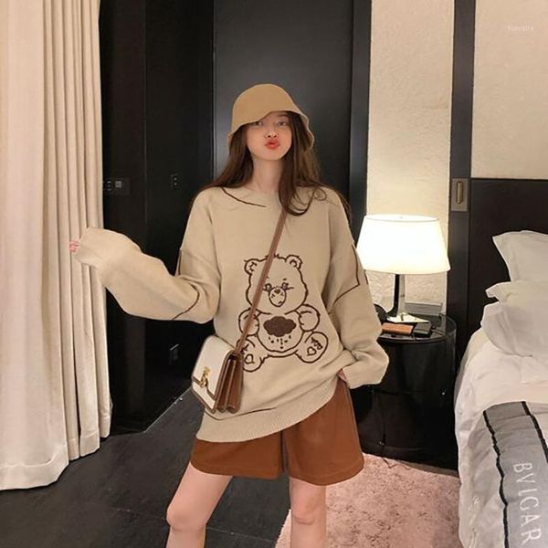 2020 winter new loose lazy cute cartoon bear sweater lines women 's mid-length pullover men 's korean -style knit 1, White;black
2020 winter new loose lazy cute cartoon bear sweater lines women 's mid-length pullover men 's korean -style knit 1, White;black