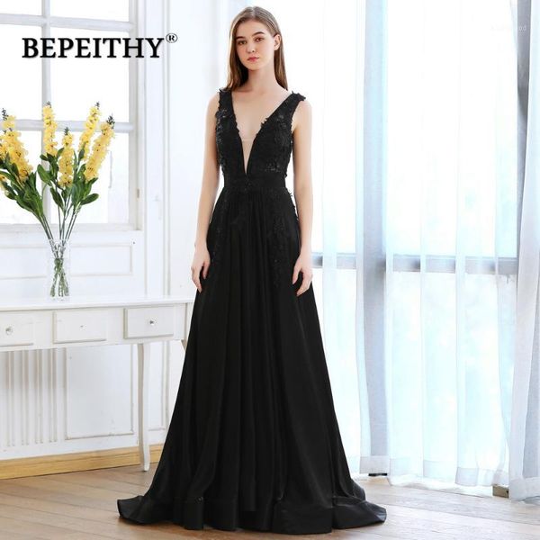 bepeithy open back black long evening dress party elegant lace bodice floor length deep v neck prom dresses 20191, White;black