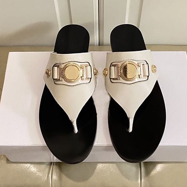 women real leather slides designer thong slippers with medusa biggie hardware flip flops metal chain slipper fashion summer beach sandals la, Black
women real leather slides designer thong slippers with medusa biggie hardware flip flops metal chain slipper fashion summer beach sandals la, Black