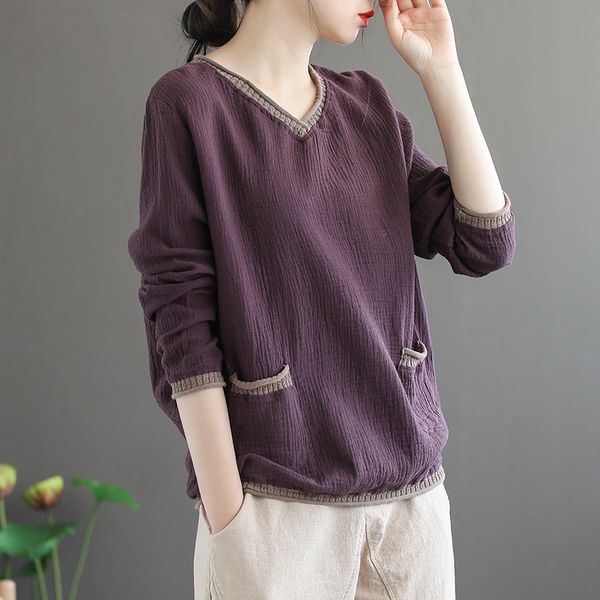 johnature women double cotton vintage t-shirts pockets v-neck long sleeve spring new patchwork color loose female t-shirts 201125, White
johnature women double cotton vintage t-shirts pockets v-neck long sleeve spring new patchwork color loose female t-shirts 201125, White