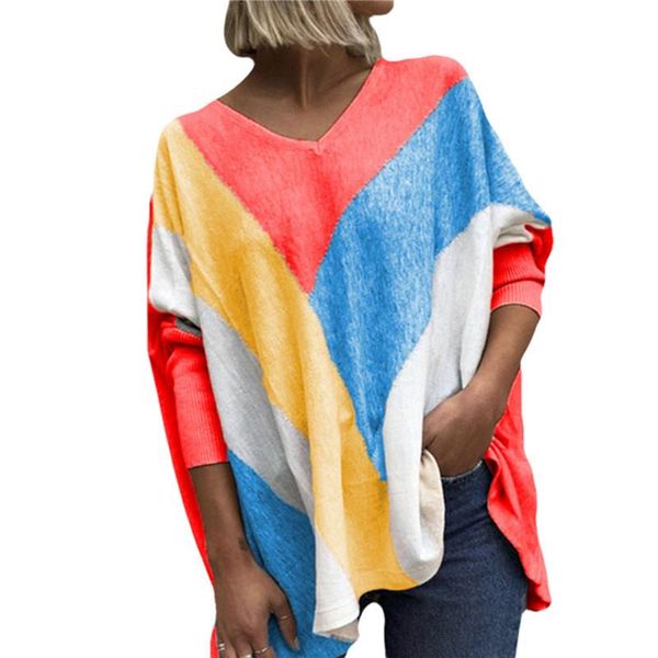 women's t-shirt spring raibow stripe long-sleeved 2021 fashion patchwork v-neck casual loose pullover clothes plus size, White
women's t-shirt spring raibow stripe long-sleeved 2021 fashion patchwork v-neck casual loose pullover clothes plus size, White