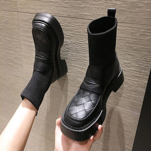 boots eoeodoit 2021 autumn women leather sock booties 5 cm med heel platform lady casual slip on shoes with elevator1, Black
boots eoeodoit 2021 autumn women leather sock booties 5 cm med heel platform lady casual slip on shoes with elevator1, Black