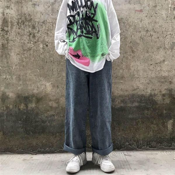 men's jeans autumn spring harajuku straight pants solid vintage wide leg women loose high waist trousers, Blue
men's jeans autumn spring harajuku straight pants solid vintage wide leg women loose high waist trousers, Blue
