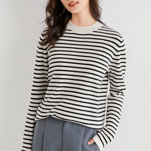 2021 new female fashions striped shirts 100% cashmere and wool feminine knitted sweater oneck 5 long jumpers 04jw, White;black
2021 new female fashions striped shirts 100% cashmere and wool feminine knitted sweater oneck 5 long jumpers 04jw, White;black