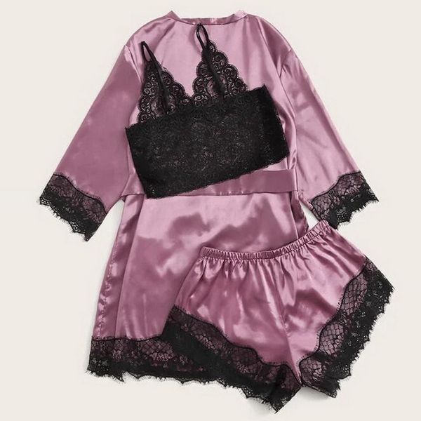 3pieces/lot 3pc pijama women pajamas sets lace bralette shorts bathrobe nightwear sleepwear suits satin pajamas for women pijama mujer, Black;red
3pieces/lot 3pc pijama women pajamas sets lace bralette shorts bathrobe nightwear sleepwear suits satin pajamas for women pijama mujer, Black;red