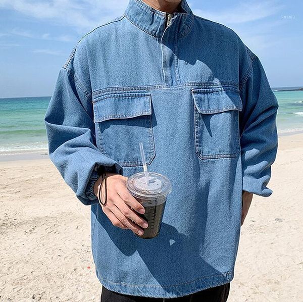 autumn new pullover denim jacket men fashion wash solid color stand collar denim jacket streetwear hip hop loose bomber1, Black;brown
autumn new pullover denim jacket men fashion wash solid color stand collar denim jacket streetwear hip hop loose bomber1, Black;brown