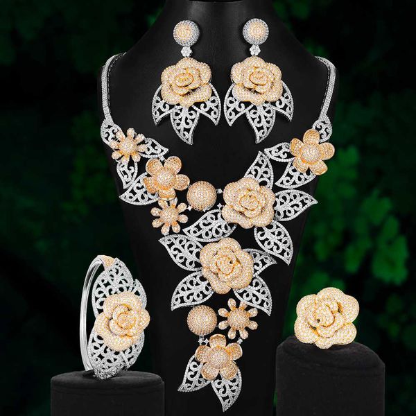 siscathy 3 colors luxury big blooming flowers jewelry sets bangle earrings necklace ring european bridal wedding party gifts, Silver
siscathy 3 colors luxury big blooming flowers jewelry sets bangle earrings necklace ring european bridal wedding party gifts, Silver