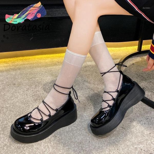 doratasia for dropship women solid lace up platform marry janes shoes wedges cosplay leisure casual pumps women pumps1, Black
