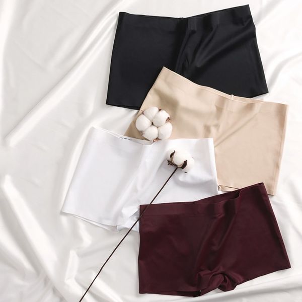 women's ice silk safety shorts invisible seamless boxer briefs underwear female panties, White;black
women's ice silk safety shorts invisible seamless boxer briefs underwear female panties, White;black