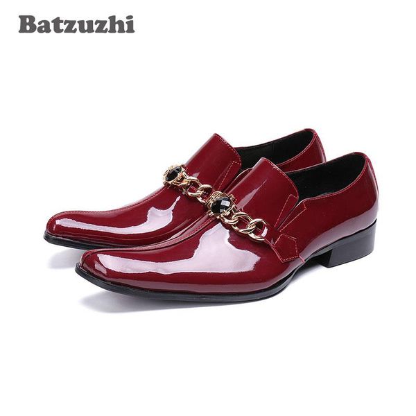 men wedding shoes wine red patent leather formal dress shoes for men business dress footwear zapatos hombr, Black