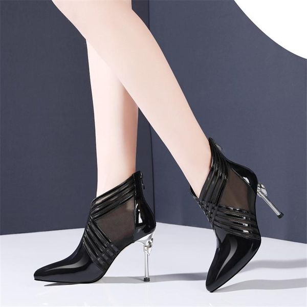 design pointed air mesh short boots women summer zip ankle boots for female breathable party shoes stilettos, Black
design pointed air mesh short boots women summer zip ankle boots for female breathable party shoes stilettos, Black