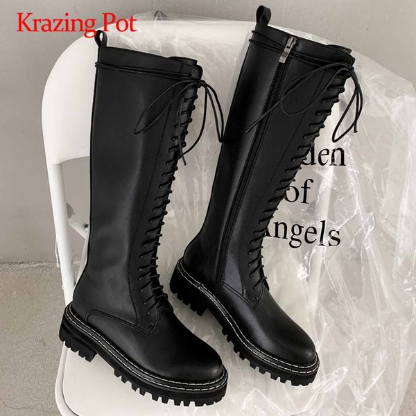 boots krazing pot motorcycle real leather cross-tied platform thick med heel round toe zipper coolest maiden knee high l80, Black
boots krazing pot motorcycle real leather cross-tied platform thick med heel round toe zipper coolest maiden knee high l80, Black
