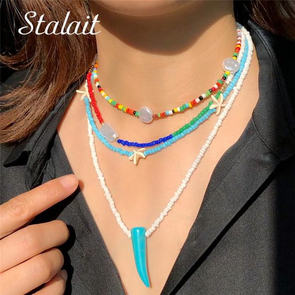3 pcs off 10% bohemian colorful seed beads necklace long horn pendant starfish multi-layer pearl necklace set for women jewelry, Golden;silver
3 pcs off 10% bohemian colorful seed beads necklace long horn pendant starfish multi-layer pearl necklace set for women jewelry, Golden;silver