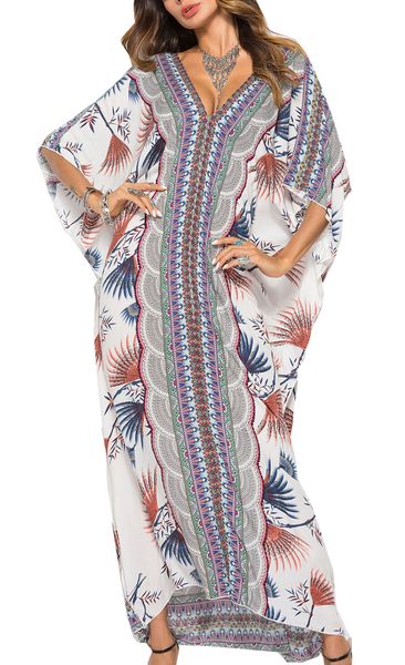 women maxi kaftan dress swimwear summer beach cover ups loose v-neck short sleeve beachwear floral print beach poncho night wear long swing, White;black
women maxi kaftan dress swimwear summer beach cover ups loose v-neck short sleeve beachwear floral print beach poncho night wear long swing, White;black