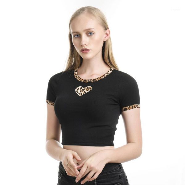 women new leopard love heart color tight short t shirt summer tee shirt crop cropped leopard patchwork t1, White
women new leopard love heart color tight short t shirt summer tee shirt crop cropped leopard patchwork t1, White