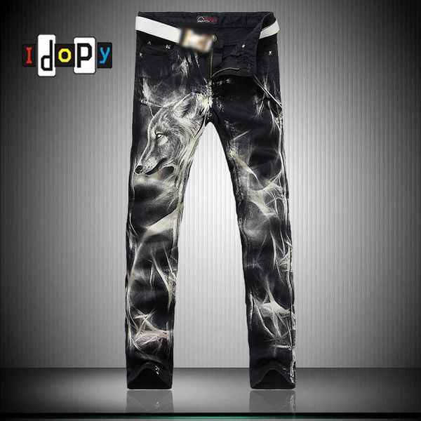 fashion big size mens printed jeans 28 38 black stretch slim fit painted wolf print night club singers trousers, Blue
fashion big size mens printed jeans 28 38 black stretch slim fit painted wolf print night club singers trousers, Blue