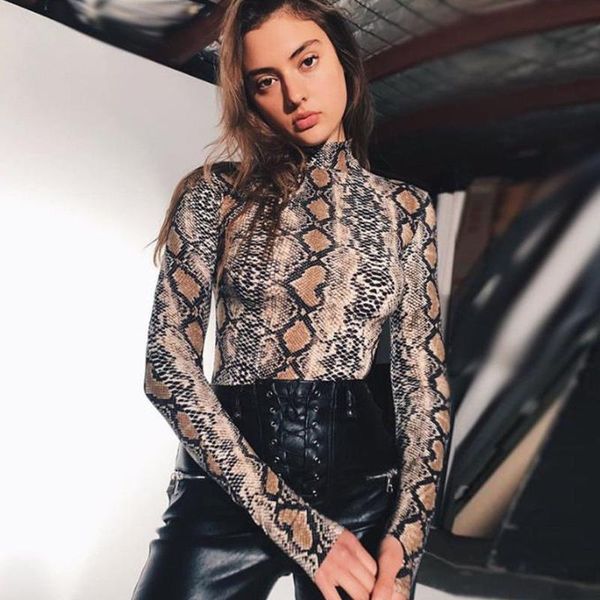 women autumn long sleeve leopard snake print bodysuit ladies skinny turtleneck rompers, Black;white
women autumn long sleeve leopard snake print bodysuit ladies skinny turtleneck rompers, Black;white