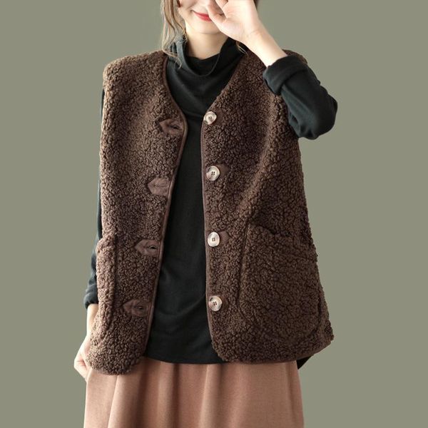 women's vests lambswool plush winter autumn vest women fashion single-breasted waistcoat brown beige sleeveless jacket pockets, Black;white
women's vests lambswool plush winter autumn vest women fashion single-breasted waistcoat brown beige sleeveless jacket pockets, Black;white