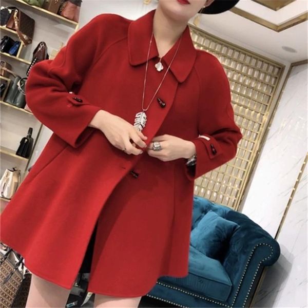 women's wool & blends double sided cashmere coat cape a-line woolen ox horn button medium length small, Black
women's wool & blends double sided cashmere coat cape a-line woolen ox horn button medium length small, Black
