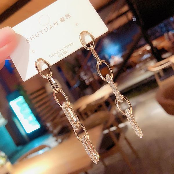 blijery elegant rhinestone metal chain long drop earrings for women gold color statement earring brincos femmale punk jewelry, Silver 
blijery elegant rhinestone metal chain long drop earrings for women gold color statement earring brincos femmale punk jewelry, Silver
