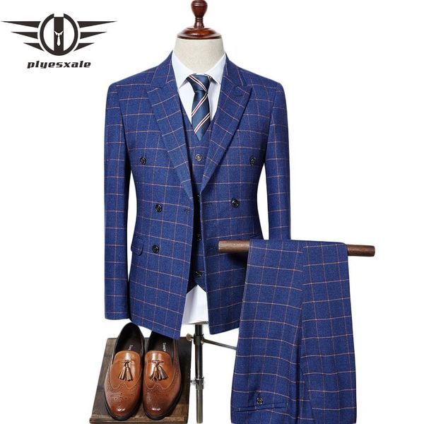 plyesxale double breasted suit men 2021 brand slim fit mens plaid suits british style 3 piece groom wedding suit navy blue q318, White;black
plyesxale double breasted suit men 2021 brand slim fit mens plaid suits british style 3 piece groom wedding suit navy blue q318, White;black
