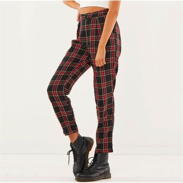 autumn plaid women's straight pants ankle-length zipper casual mid waist trousers 1017, Black;white
autumn plaid women's straight pants ankle-length zipper casual mid waist trousers 1017, Black;white