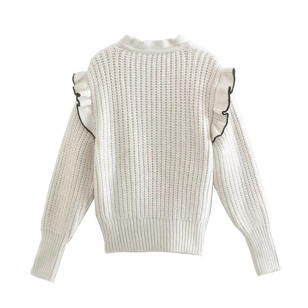 new white knitted women sweater winter 2021 puff long sleeve woman pullover ruffle knit contrast bow warm tunic cm9v, White;black
new white knitted women sweater winter 2021 puff long sleeve woman pullover ruffle knit contrast bow warm tunic cm9v, White;black