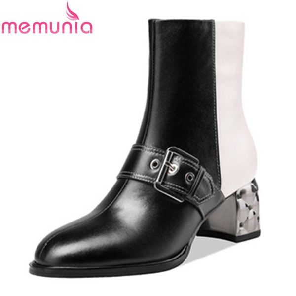 memunia 2021 genuine leather boots autumn winter mixed colors women boots thick heels square toe buckle ankle, Black
memunia 2021 genuine leather boots autumn winter mixed colors women boots thick heels square toe buckle ankle, Black