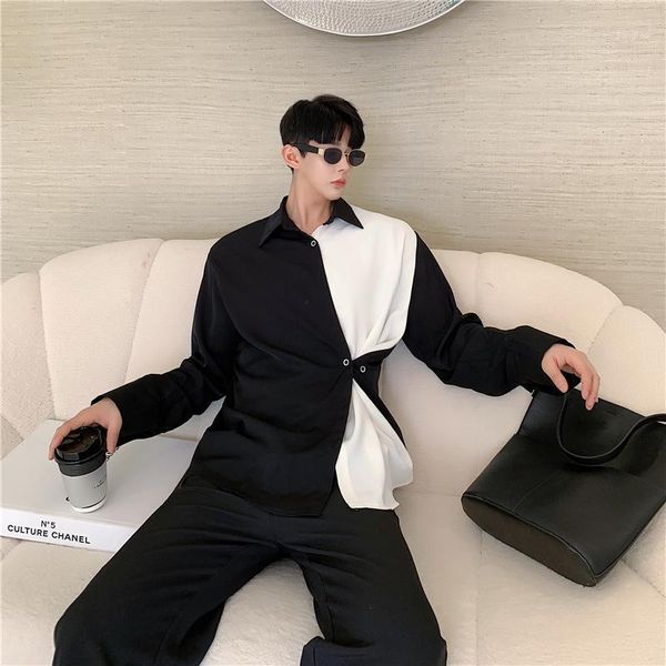 men's and women's wear vintage trendy new black and white color block patchwork shirt 2020 spring irregular 9y13861, White;black
men's and women's wear vintage trendy new black and white color block patchwork shirt 2020 spring irregular 9y13861, White;black