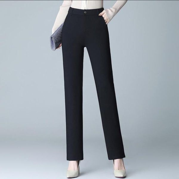 women's pants & capris 2021 autumn winter women high waist straight ladies fashion elegant plus size black female trousers quality 580, Black;white
women's pants & capris 2021 autumn winter women high waist straight ladies fashion elegant plus size black female trousers quality 580, Black;white