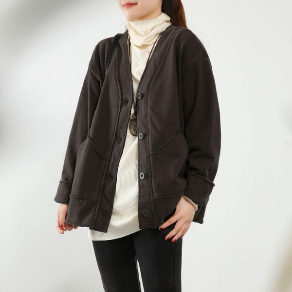 women cotton jackets long sleeve 2021 korean loose casual autumn spring pockets solid color cardigan casual women coat, Black;brown
women cotton jackets long sleeve 2021 korean loose casual autumn spring pockets solid color cardigan casual women coat, Black;brown