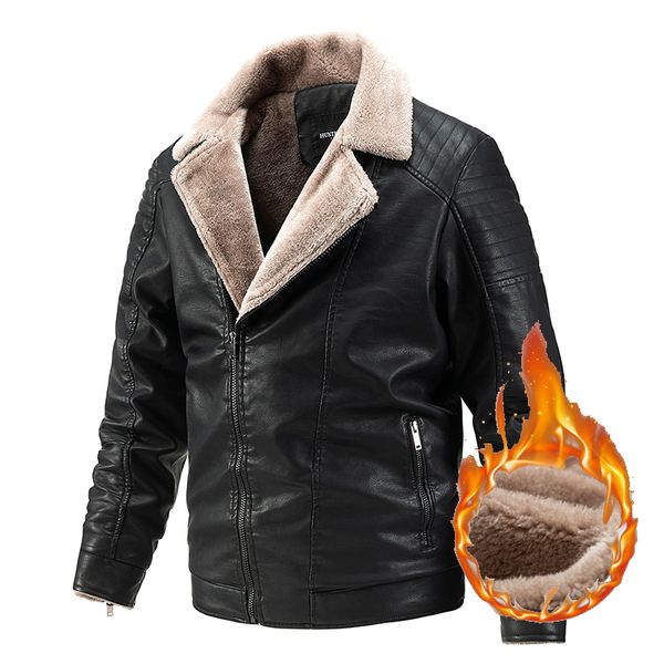men winter inclined zipper fleece motorcycle leather jacket fashion lapels vintage faux leather jackets biker slim casual coat 220211, Black
men winter inclined zipper fleece motorcycle leather jacket fashion lapels vintage faux leather jackets biker slim casual coat 220211, Black