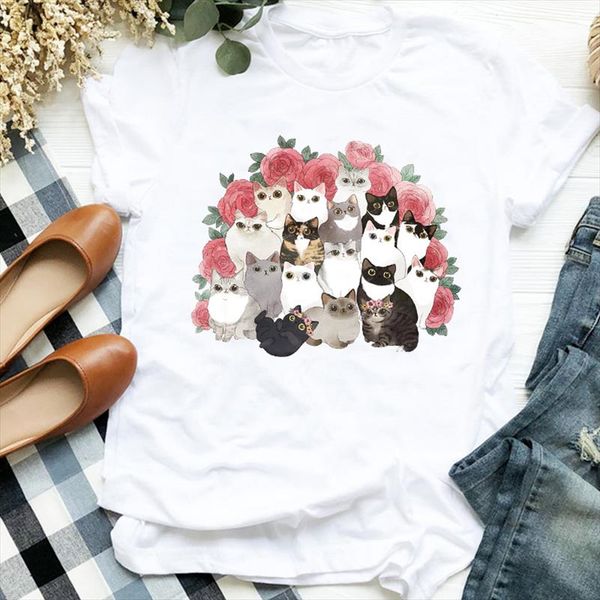 women lady cat 90s trend floral flower friends cartoon animal print tshirt shirt clothes graphic female t tee womens t shirt, White
women lady cat 90s trend floral flower friends cartoon animal print tshirt shirt clothes graphic female t tee womens t shirt, White