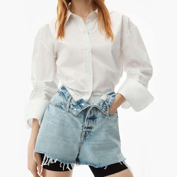 2021 spring new temperament lapel pleated profile long sleeve single breasted dign shirt fashion 83290, White
2021 spring new temperament lapel pleated profile long sleeve single breasted dign shirt fashion 83290, White