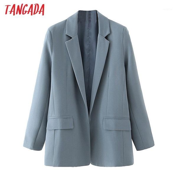 tangada women blue gray blazer coat vintage notched collar long sleeve 2020 fashion female loose chic da1351, White;black
tangada women blue gray blazer coat vintage notched collar long sleeve 2020 fashion female loose chic da1351, White;black