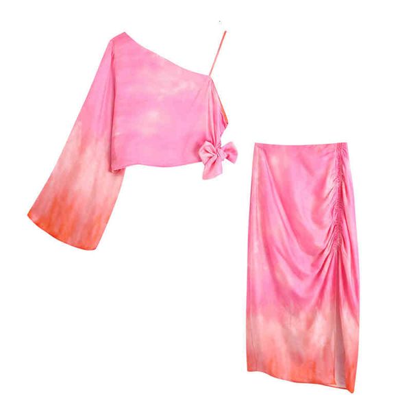 tie dyed printing asymmetric single shoulder bow loose women crop pleated print slim shirring split lady long skirt, White
tie dyed printing asymmetric single shoulder bow loose women crop pleated print slim shirring split lady long skirt, White
