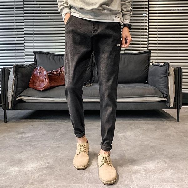 autumn and winter men's business plush loose straight tube warm winter casual pants1, Black