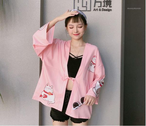 women's jackets 2021 japanese cute kimonos cat print cardigan harajuku loose kimono pink black blouses feminino outerwear shirts women, Black;brown
women's jackets 2021 japanese cute kimonos cat print cardigan harajuku loose kimono pink black blouses feminino outerwear shirts women, Black;brown