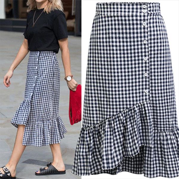 new fashion spring summer ruffled skirts women black white plaid midi long skirt high waist cotton a line skirt club wear wz236
new fashion spring summer ruffled skirts women black white plaid midi long skirt high waist cotton a line skirt club wear wz236
