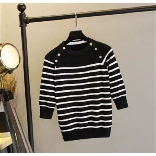 2021 new women pullover sweater spring autumn half sleeve pullovers button decorate striped knitted sweaters female 8tp7, White;black
2021 new women pullover sweater spring autumn half sleeve pullovers button decorate striped knitted sweaters female 8tp7, White;black