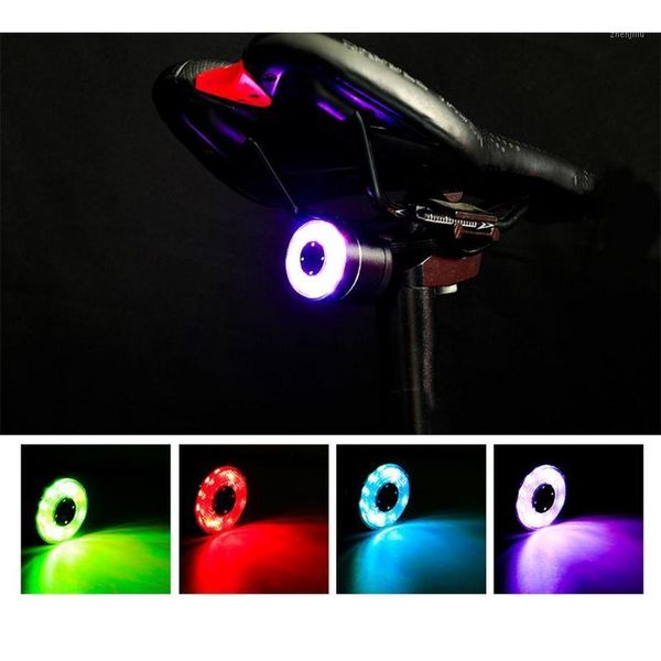 

led bicycle rear lamp braking light cnc alloy rgb cycling warning lights usb rechargeable taillight mountain bike tail rear lamp1