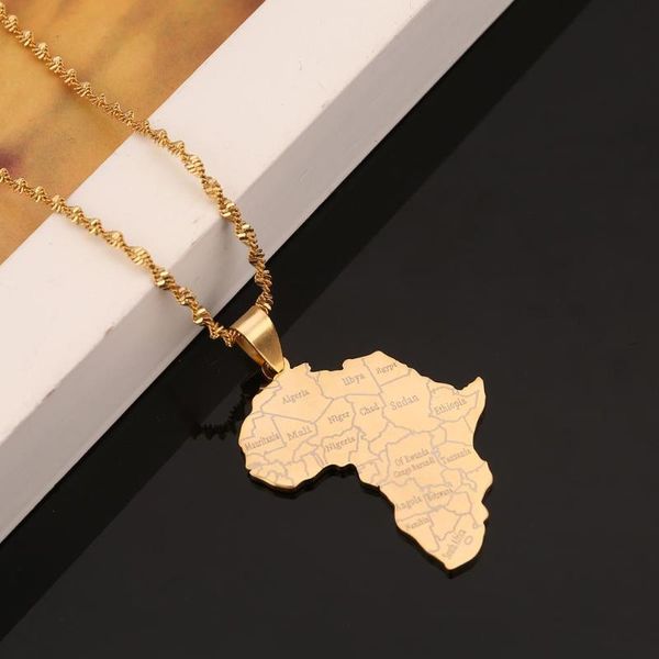 stainless steel african map pendant necklace with country map chain jewelry, Silver