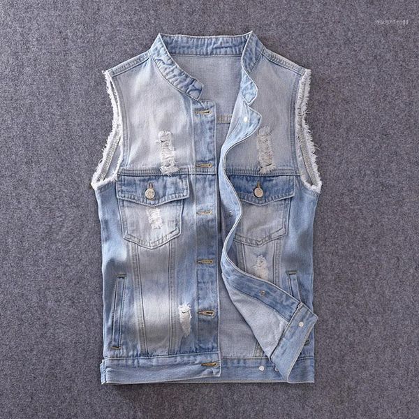 2020 fashion streetwear men vest light blue slim fit ripped sleeveless jacket men korean style hip hop vest chalecos para hombre1, Black;white
2020 fashion streetwear men vest light blue slim fit ripped sleeveless jacket men korean style hip hop vest chalecos para hombre1, Black;white