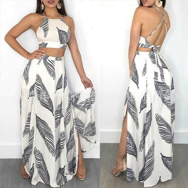 women new fashion plants print sets halter neck back bandage crop long side split skirt two piece outfits streetwear, Gray
women new fashion plants print sets halter neck back bandage crop long side split skirt two piece outfits streetwear, Gray