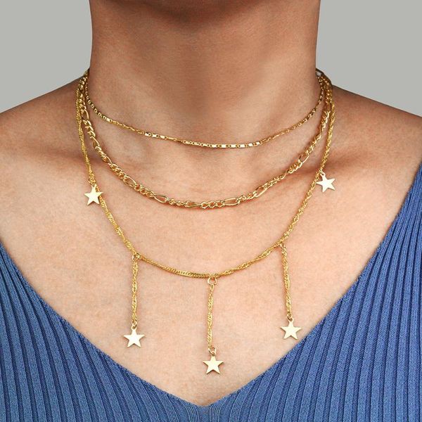 chokers multi-layer pentagram woman pendant necklace europe and the united states personality fashion simple chain, Golden;silver
chokers multi-layer pentagram woman pendant necklace europe and the united states personality fashion simple chain, Golden;silver