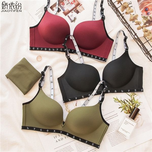 2019 fashion simple english letter bra set seamless underwear padded push up bra for small chest women bra and panty sets lj201211, Red;black
2019 fashion simple english letter bra set seamless underwear padded push up bra for small chest women bra and panty sets lj201211, Red;black