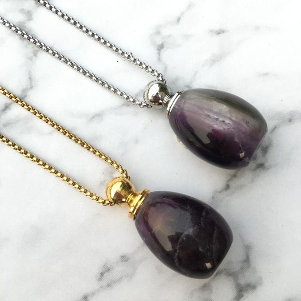 smooth purple crystal energy gems necklace,delicate crystal quartz perfume bottle pendant,essential oil diffuser, Silver
smooth purple crystal energy gems necklace,delicate crystal quartz perfume bottle pendant,essential oil diffuser, Silver